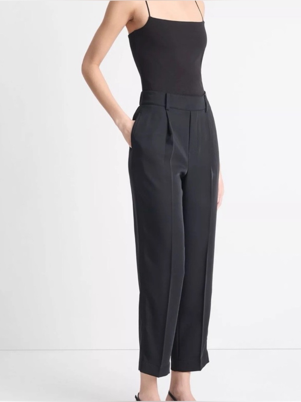 Vince Mid-Rise Tapered Pull-On Pant Trouser Minimalist Old Money NWT Black Large